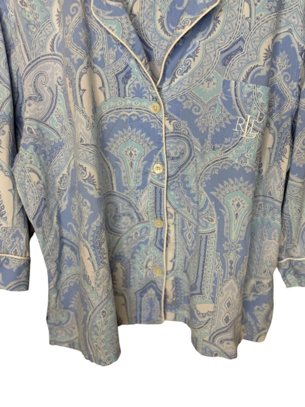 Lauren Ralph Lauren Women's Blue Paisley Button Front Pajama Sleep Top XL - Picture 7 of 13